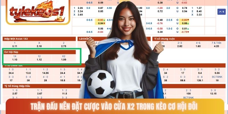Trận đấu nên đặt cược vào cửa X2 trong kèo cơ hội đôi